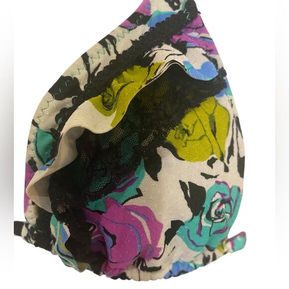Y2K Betsey Johnson Petal Pusher Bikini Dark Floral Hipster Bottom Size Medium - Picture 3 of 12